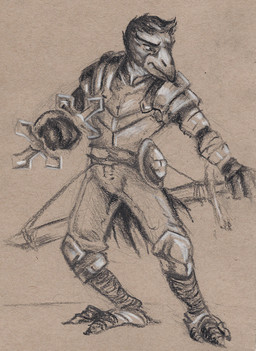 3_toes anthro armor beak beak_closed biped bottomwear brown_background claws clothed clothed_anthro clothed_male clothing eyebrows feathers feet front_view fully_clothed fully_clothed_anthro fully_clothed_male hair head_turned holding_melee_weapon holding_object holding_sword holding_weapon looking_aside male melee_weapon mouth_closed pants plantigrade scabbard sheathed_sword shield shoulder_guards simple_background solo sword tail tail_feathers toe_claws toes weapon deriaz avian bird corvid corvus_(genus) oscine passerine raven 2013 full-length_portrait graphite_(artwork) monochrome portrait sepia traditional_media_(artwork)