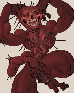 3_arms bordeaux_skin erection flexing genitals glans hands_behind_head holding_penis kneeling long_feet looking_at_viewer male multi_arm multi_limb muscular muscular_arms muscular_legs muscular_male nipples noseless not_furry penis raised_arms red_body red_eyes red_glans red_nipples red_skin showing_armpit showing_penis simple_background small_waist smile smiling_at_viewer solo spikes thick_foreskin unusual_anatomy vein veiny_penis ravuer creepypasta doctor_nowhere the_boiled_one_phenomenon humanoid monster 4:5 absurd_res hi_res