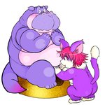 anthro belly blush butt duo humanoid_hands kemono male moobs overweight overweight_male purple_body simple_background sitting white_background young young_anthro norataro common_hippopotamus domestic_cat felid feline felis hippopotamid mammal 1:1 2010 low_res