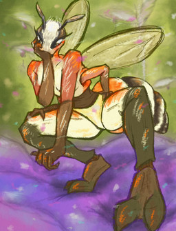 antennae_(anatomy) anthro arthropod_abdomen crouching eyelashes female flower insect_wings nude petals plant solo wings vandclash arthropod bee hymenopteran insect digital_drawing_(artwork) digital_media_(artwork) hi_res shaded