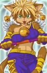 anthro bell daena domestic_cat exposure_variation feathered_wings feathers felid feline felis female legend_of_mana looking_at_viewer mammal mana_(series) melee_weapon polearm ryou solo square_enix staff tail weapon wings