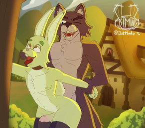 anal anal_penetration anthro arm_grab arm_pull blue_body blue_fur buckteeth chest_fur choker clothing cross-eyed duo femboy finger_in_mouth from_behind_position fur genitals grabbing_face grabbing_from_behind green_body green_fur hair jewelry legwear male male/male male_penetrated male_penetrating male_penetrating_male multicolored_hair necklace nude orange_eyes outside penetration penile penile_penetration penis penis_in_ass scut_tail sex shaking short_tail smile sunset tail tail_motion tailwag teeth thick_thighs thigh_highs tongue tongue_out two_tone_hair jstminty canid canine lagomorph mammal 2d_animation animated cel_shading frame_by_frame loop no_sound shaded short_playtime warm_colors webm