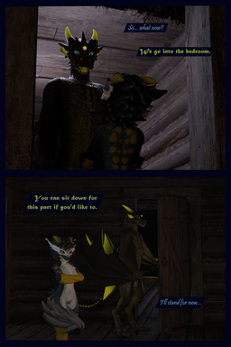 anthro arm_warmers armwear balls blue_body blue_eyes blue_fur clothing dialogue female fur genitals green_body green_scales leg_warmers legwear male multicolored_body multicolored_fur pubes scales text tucked_tail white_body white_fur yellow_eyes flauntingfornication european_mythology mythology dragon kobold mythological_creature mythological_scalie scalie western_dragon wyvern 2:3 3d_(artwork) absurd_res comic digital_media_(artwork) english_text hi_res daughter_(lore) father_(lore) parent_(lore)