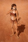 2:3 3_toes 4_fingers 5_fingers anthro black_nose brown_body brown_eyes brown_fur brown_hair canid canine canis clothed clothing collar conditional_dnp feet female fingers fur hair hi_res mammal midriff navel sitting solo titusw toes wolf