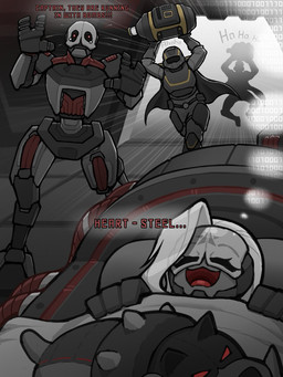 :3 ambiguous_gender armor bed bedding binary_code blanket bodily_fluids bomb cape clothing collar combat_helmet dialogue digitigrade dream explosives eyes_closed female feral furniture group headgear helmet holding_bomb holding_object laugh lying machine military military_uniform motto not_furry on_back open_:3 open_mouth open_smile panicking running sleeping smile soldier spiked_collar spikes tears text thought_bubble uniform warrior zzzhadozzz helldivers fan_character helldiver metra_(zzzhadozzz) trooper_(helldivers) android automaton canid canine canis domestic_dog human humanoid mammal robot robot_feral robot_humanoid 2026 3:4 comic english_text hi_res