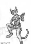 alcohol anthro beverage glass holding_glass holding_object male pose solo wine kekpafrany domestic_cat felid feline felis mammal bandit_(disambiguation) 2014 hi_res monochrome traditional_media_(artwork)