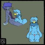 1:1 anthro blue_body blue_feathers breasts duo erection feathers female genitals gynomorph intersex intersex/female martlet_(undertale_yellow) moray_(undertale_yellow) nude penis quarkopossum sex thigh_sex undertale_yellow