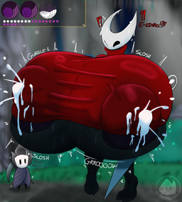 anthro big_breasts bodily_fluids breast_expansion breasts clothing expansion female huge_breasts hyper hyper_breasts lactating lactating_through_clothing projectile_lactation solo sweat text text_emphasis tight_clothing wet wet_clothing flam3s hollow_knight_(franchise) team_cherry hornet_(hollow_knight) 2025 absurd_res hi_res