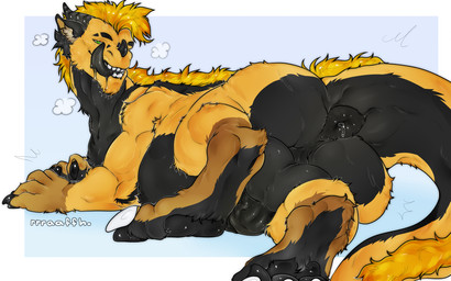 anal_fluids anus balls big_butt black_anus black_body black_claws black_fur black_nose_horn black_pawpads black_tongue blonde_mane bodily_fluids brown_body brown_fur butt claws erection facial_horn feral fur genitals horn looking_at_viewer male mane nose_horn pawpads perineum presenting presenting_anus puffy_anus raised_tail solo tail tongue white_claws yellow_body yellow_fur rrraaffh mythology dergun dragon felkin furred_dragon furred_scalie mythological_creature mythological_scalie scalie hi_res