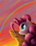 blue_eyes detailed_background female feral fur hair pink_body pink_fur pink_hair rainbow sky solo star zigword friendship_is_magic hasbro my_little_pony pinkie_pie_(mlp) avian bird earth_pony equid equine horse mammal pony 2013 hi_res