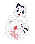 anthro arm_on_chest bed blue_eyes bodily_fluids cum cum_flow feet fur furniture genital_fluids genitals heart_symbol hindpaw lying male mascot paws penis red_penis showing_paws simple_background slightly_chubby solo tongue tongue_out white_body white_fur fairycatcreation nyanrou domestic_cat felid feline felis mammal absurd_res hi_res