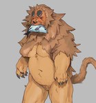 anthro belly biped breasts brown_body brown_fur claws eyes_closed female finger_claws fur genitals grey_background monotone_background navel overweight overweight_anthro overweight_female pussy simple_background solo yolabayola1 capcom monster_hunter doshaguma fish marine primatius 2024 absurd_res digital_media_(artwork) hi_res