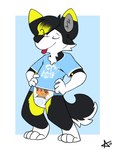 anthro black_body black_fur blep blue_clothing blue_shirt blue_topwear cheek_tuft clean_diaper clothed clothing diaper dipstick_ears dipstick_hair ear_markings eyes_closed facial_tuft fur hand_on_hip male multicolored_body multicolored_ears multicolored_fur pantsless proud shirt solo standing tail toddler tonge_out tongue tongue_out topwear tuft wearing_diaper white_body white_fur yellow_body yellow_fur young young_anthro young_male bbawua canid canine canis domestic_dog husky mammal nordic_sled_dog spitz hi_res