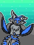 4_ears anthro avi_kelvie blue_body blue_feathers feathered_arms feathered_tail feathered_wings feathers grey_body grey_feathers looking_at_viewer male multi_ear outline smile smiling_at_viewer solo tail wings that1foxartist avali avian 3:4 low_res