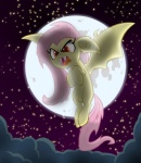 bat_wings evil_look fangs female flying hair membrane_(anatomy) membranous_wings messy_hair moon night outside pink_hair plant red_eyes shrub sky solo spread_wings star starry_sky supermoon teeth wings willdrawforfood1 friendship_is_magic hasbro my_little_pony flutterbat_(mlp) fluttershy_(mlp) bat_pony equid hybrid mammal 2013