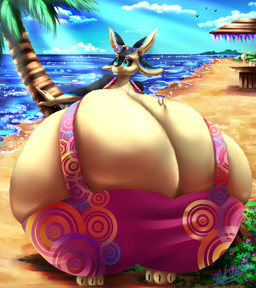 3_fingers 3_toes 4_ears anthro beach big_breasts biped black_body black_claws black_ears black_feathers black_sclera black_wings blue_body blue_eyes blue_feathers blue_sky breasts claws clothed clothed_anthro clothed_female clothing cloud eyewear eyewear_on_head feathered_wings feathers feet female female_anthro fingers glasses glasses_on_head happy huge_breasts hyper hyper_breasts inner_ear_fluff jewelry mouth_closed multi_ear necklace pink_clothing pink_topwear sand sea sky smile solo tan_body tan_breasts tan_ears tan_feathers tan_feet tan_fingers tan_hands tan_inner_ear tan_toes tan_wings toe_claws toes topwear tuft water white_inner_ear_fluff winged_arms wings sleitwhite eilanii_(kiglirs) avali avian absurd_res hi_res signature female_(lore)