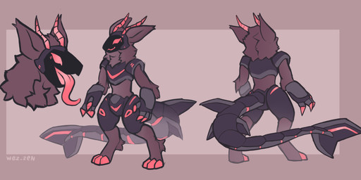 anthro horn machine male protogen_armor shark_tail solo wezzen zyphi protogen absurd_res hi_res letterbox model_sheet