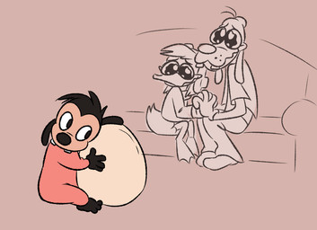 3_toes 4_fingers age_difference anthro barefoot beak beak_closed big_nose black_body black_eyes black_fur black_hair black_nose bottomless bottomless_anthro bottomless_female bottomwear brown_background brown_sofa buckteeth closed_smile clothed clothed_anthro clothed_female clothed_male clothing egg feathers feet female fingers floppy_ears footwear fully_clothed fully_clothed_anthro fully_clothed_male fur furniture gloves grey_beak grey_body grey_bottomwear grey_clothing grey_feathers grey_footwear grey_gloves grey_handwear grey_hat grey_headwear grey_nose grey_pants grey_shirt grey_skin grey_socks grey_topwear grey_vest group hair hand_holding handwear happy hat headgear headwear holding_egg holding_object looking_at_another lop_ears male membrane_(anatomy) mouth_closed multicolored_body no_eyebrows older_anthro older_female older_male on_sofa onesie pants pink_onesie shirt short_hair simple_background sitting sitting_on_sofa smile smiling_at_another socks sofa solo_focus sparkles sparkling_eyes tan_body tan_skin teeth toddler toes topwear trio two_tone_body vest webbed_feet whisker_spots young young_anthro young_male younger_anthro younger_male insert-thenewbl-here disney ducktales ducktales_(2017) goof_troop della_duck goofy_(disney) max_goof anatid anseriform avian bird canid canine canis domestic_dog duck mammal 2025 digital_drawing_(artwork) digital_media_(artwork) english_description flat_colors father_(lore) father_and_child_(lore) father_and_son_(lore) mother_(lore) parent_(lore) parent_and_child_(lore) parent_and_son_(lore) son_(lore)