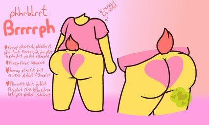 ambiguous_gender anthro butt butt_heart butt_transformation buttsona clothed clothing fart fart_cloud fart_language pantsless pink_clothing pink_shirt pink_topwear sentient_butt shirt solo standing topwear brrrrph brrrrph_(oc) 5:3 constructed_language fictional_language hi_res model_sheet