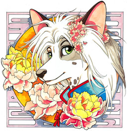accessory anthro black_body black_eyebrows black_nose blue_clothing blue_topwear brown_ears clothed clothed_anthro clothed_female clothing eyebrows eyelashes female female_anthro flower flower_in_hair green_eyes grey_body grey_hair grey_markings hair hair_accessory hairless iris looking_at_viewer markings multicolored_body multicolored_hair neck_markings pink_inner_ear plant pupils simple_background smile smiling_at_viewer snout solo three-quarter_view topwear two_tone_hair white_background white_body white_hair white_sclera white_snout terrie_smith canid canine canis chinese_crested_dog domestic_dog hairless_dog mammal toy_dog 2010 bust_portrait colored portrait