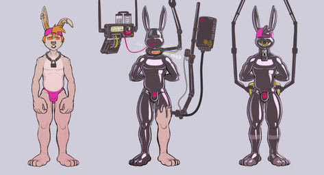 4_toes 5_fingers anthro backwards_hat bdsm biped buckteeth bulge chain_necklace chastity_bulge chastity_device clothed clothing drone dronification ear_piercing ear_ring facial_piercing feet fingers fur grey_background hair handle hat headgear headwear hypnosis jewelry latex latex_transformation liquid_latex lock lock_bulge lock_symbol long_ears male mind_control necklace nose_piercing nose_ring null_bulge open_mouth padlock piercing pink_clothing pink_hat pink_headwear pink_underwear ring_piercing ringed_eyes simple_background solo submissive submissive_male teeth text toes transformation underwear wearing_chastity_device owy harvey_(james_newland) lagomorph leporid mammal rabbit 2025 digital_media_(artwork) english_text hi_res sequence
