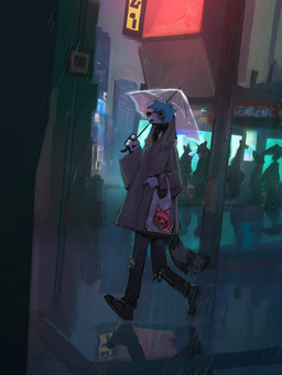 ambiguous_gender anthro city clothing coat footwear raining shoes solo topwear transparent_umbrella umbrella sontra canid canine mammal procyonid raccoon hi_res