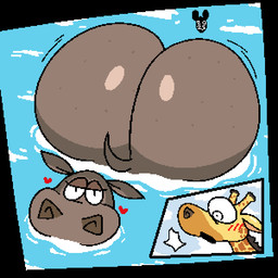 anthro bedroom_eyes big_butt blush butt duo female grey_body heart_symbol huge_butt hyper hyper_butt looking_at_viewer male narrowed_eyes open_mouth partially_submerged seductive solo_focus tail water wide_eyed wide_hips luanctoons dreamworks madagascar_(series) gloria_(madagascar) melman_(madagascar) common_hippopotamus giraffe giraffid hippopotamid mammal 1:1 2025 absurd_res digital_media_(artwork) hi_res