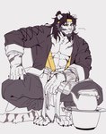 accessory anthro black_hair claws clothing facial_hair fur hair headband male muscular muscular_anthro muscular_male mustache solo p2yong arknights hypergryph studio_montagne huai_tianpei_(arknights) felid mammal pantherine tiger hi_res