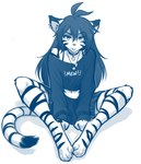 anthro bottomwear clothing dessert doll female fishnet_clothing food shirt skirt solo topwear conditional_dnp tom_fischbach twokinds flora_(twokinds) felid mammal pantherine tiger 2024 adobe_photoshop_(artwork) blue_and_white digital_media_(artwork) monochrome sketch