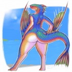 big_butt butt ear_frill female fin frill_(anatomy) grin head_crest head_frill iridescent iridescent_fin iridescent_scales iridescent_tail membrane_(anatomy) membranous_frill smile solo tail tail_fin wide_hips wings charrcoal capcom european_mythology monster_hunter mythology dragon fish hybrid marine mythological_creature mythological_scalie piscine_wyvern plesioth scalie western_dragon wyvern 1:1 2013