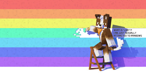 ambiguous_gender anthro biped brown_body brown_fur fur head_tuft kerchief kerchief_only ladder looking_at_viewer looking_back looking_back_at_viewer mostly_nude neckerchief neckerchief_only neckwear orange_eyes painting_(object) rainbow_flag rainbow_symbol rear_view text tuft white_body white_fur fc5 microsoft minecraft mojang xbox_game_studios canid canine canis domestic_dog mammal 2025 3d_(artwork) digital_media_(artwork) english_text hi_res