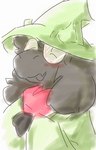 anthro black_body black_fur blush bovid caprine catjam_(artist) clothing deltarune eyes_closed eyewear fur glasses goat hat headgear headwear hi_res horn male mammal open_mouth ralsei robe scarf solo undertale_(series) wizard_hat