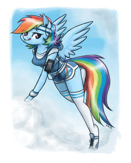 absolute_territory anthro back_wings blue_body blue_clothing bodily_fluids bottomwear breasts clothing cloud detailed_background dolphin_shorts earbuds electronics exercise_clothing feathered_wings feathers female flying footwear hair headphones hoof_hands hooves hotpants legwear licking licking_lips looking_at_viewer multicolored_hair multicolored_tail outside portable_music_player purple_eyes rainbow_hair rainbow_tail shoes shorts sky socks solo sweat sweatband tail thigh_highs thigh_socks thighs_together tongue tongue_out unguligrade white_clothing white_footwear white_legwear white_socks white_thigh_highs white_thigh_socks wings king-kakapo friendship_is_magic hasbro my_little_pony mythology rainbow_dash_(mlp) equid equine mammal mythological_creature mythological_equine pegasus 2016 hi_res