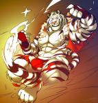 abs anthro biceps clothed clothing fur leucistic male muscular muscular_anthro muscular_male nipples solo stripes torn_clothing underwear white_body white_fur super-tuler felid mammal pantherine tiger 2016