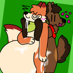 abdominal_bulge accessory anal anal_penetration anthro belly big_belly big_tail blush bodily_fluids brown_body brown_fur cum cum_from_mouth cum_from_nose cum_in_mouth cum_in_nose cum_inflation cum_inside cum_on_belly cum_on_body cum_on_leg duo ejaculation excessive_cum excessive_genital_fluids fur genital_fluids genitals inflation kerchief knot knotted_penis knotting leaking_cum male male/male necktie orange_body orange_fur paws penetration penis sex tail doug_polaris axel_bridges dougpolaris canid canine canis fox mammal maned_wolf wolf 1:1 absurd_res hi_res