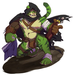 anthro clothing leather male muscular muscular_anthro muscular_male rogue solo stripes underwear taoren alec_trieg felid hybrid mammal orc pantherine tiger low_res