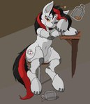 2017 4_artificial_limbs alcohol almar bedroom_eyes beverage black_hair black_tail blackjack_(fallout_equestria) bottle container cutie_mark cybernetics cyborg digital_drawing_(artwork) digital_media_(artwork) drunk equid equine fallout_equestria fan_character female feral foe:_project_horizons furniture hair hasbro hi_res horn levitation machine magic mammal multicolored_hair my_little_pony mythological_creature mythological_equine mythology narrowed_eyes prosthetic prosthetic_limb red_eyes red_hair red_tail seductive solo stool substance_intoxication tail two_tone_hair two_tone_tail unicorn whiskey white_body yellow_sclera