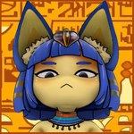 anthro blue_hair female fur hair half-closed_eyes headgear looking_at_viewer narrowed_eyes solo yellow_body yellow_fur devilscry zy0n7_(modeler) animal_crossing ankha_zone nintendo ankha_(animal_crossing) domestic_cat felid feline felis mammal 1:1 2022 3d_(artwork) digital_media_(artwork) source_filmmaker_(artwork)