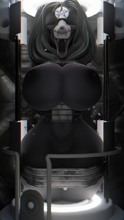 anthro areola ball_gag bdsm big_breasts black_areola black_bars black_nipples blindfold bondage bone bound breasts captured claws cuff_(restraint) curvy_figure dungeon female fully_bound fur gag gagged genitals hair huge_breasts nipples nude open_mouth prisoner restrained restraints science_fiction seductive shackles skull skull_head solo submissive submissive_female teeth thick_thighs tongue voluptuous vulva wide_hips ghostoast cumminham_(modeler) scp_foundation scp-1471-a scp-1471-a_(cumminham) canid canine malo mammal 2022 3d_(artwork) 9:16 digital_media_(artwork) hi_res letterbox