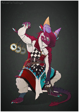 ambiguous_gender anthro belt border clock clothing horn horn_jewelry jewelry keyring looking_at_viewer pocketwatch scabbard solo standing watch white_border malcombtheteadragon paizo pathfinder kobold kobold_(pf2e) scalie absurd_res hi_res