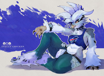 anthro bandage bandage_on_beak bandage_on_face bandage_on_nose beak blue_clothing blue_crop_top blue_shirt blue_tank_top blue_topwear bottomwear breasts claws clock clothed clothed_anthro clothed_female clothing collar crop_top female female_anthro fur green_bottomwear green_clothing green_pants grey_body grey_fur hair midriff navel non-mammal_breasts pants red_eyes shadow shirt simple_background sitting small_breasts solo spiked_collar spikes talon_hands tank_top text thick_thighs topwear torn_bottomwear torn_clothing torn_pants watch white_body white_fur white_hair wristwatch yellow_sclera speccychicken buffalo_bills nfl joy_(shammy) avian bird owl 2025 artist_name colored full-length_portrait portrait shaded