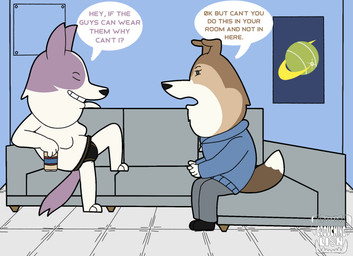 alcohol anthro beer beverage beverage_can breasts clothing duo female female/female furniture jockstrap sofa underwear crouchingli0n dogs_in_space kira_(dogs_in_space) stella_(dogs_in_space) canid canine canis domestic_dog herding_dog husky mammal nordic_sled_dog pastoral_dog sheepdog shetland_sheepdog siberian_husky spitz hi_res