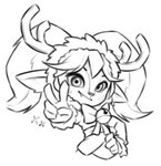 anthro antlers bell bow_ribbon female freckles gesture hand_gesture holidays horn humanoid_pointy_ears looking_at_viewer pointy_ears reindeer_antlers smile solo sparkles twintails_(hairstyle) v_sign hotpixa christmas league_of_legends riot_games tencent poppy_(lol) snow_fawn_poppy_(lol) deer faun humanoid mammal new_world_deer reindeer hi_res monochrome sketch