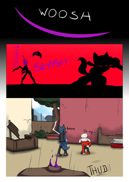 3_panel_comic ambiguous_gender anthro attack biped black_body black_fur black_text blade_arm blood blue_body bodily_fluids claws cloud colored_blood day death decapitation dialogue ellipsis female fight fur gore group knife male motion_lines open_mouth outside plant purple_text red_body red_eyes red_fur shocked simple_background sky slashing sound_effects standing tail text tree unusual_blood unusual_bodily_fluids white_body white_fur white_sclera white_text novaarts nintendo pokemon pokemon_mystery_dungeon spike_chunsoft hopps_(novaarts) lu_(novaarts) arthropod canid canine fossil_pokemon generation_1_pokemon generation_4_pokemon generation_8_pokemon insect kabutops lagomorph mammal pokemon_(species) raboot riolu 2026 absurd_res comic digital_media_(artwork) english_text hi_res