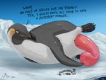 2022 4:3 antarctica avian big_penis bird cloacal_penis dialogue digital_media_(artwork) emperor_penguin english_text feral genitals hi_res huge_penis ice macro magpi male penguin penis pink_penis prehensile_penis solo tapering_penis text