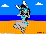 anthro beach bikini biped classy clothed clothing cloud eyewear female glasses looking_at_viewer outside seaside sitting skimpy sky solo swimwear toony two-piece_swimsuit vintage timothy_fay lagomorph leporid mammal rabbit 1994 4:3