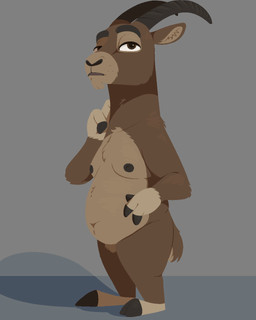 3_fingers anthro belly big_belly black_nipples brown_body brown_eyes brown_fur cloven_hooves countershade_fur countershade_torso countershading facial_hair featureless_crotch fingers fur gloves_(marking) goatee grey_background hooved_fingers hooves horn looking_aside male markings moobs navel nipples nude nude_anthro nude_male open_mouth overweight overweight_anthro overweight_male scratching scratching_neck shadow simple_background solo standing tail three-quarter_view conditional_dnp tangerine_(artist) bovid caprine goat ibex mammal 2026 4:5 aliasing binary_drawing digital_drawing_(artwork) digital_media_(artwork) full-length_portrait hi_res portrait
