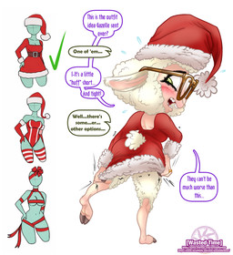 anthro blush blush_lines blushing_profusely butt christmas_clothing christmas_headwear clothing digit_ring distressed eyewear female fingers fur glasses hat headgear headwear holidays hooved_fingers hooved_toes hooves jewelry ring santa_hat short_tail tail tail_tuft text tight_clothing tuft undersized_clothing wearing_glasses wedding_ring wool_(fur) wastedtimeee christmas disney zootopia dawn_bellwether bovid caprine mammal sheep absurd_res english_text hi_res url
