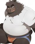 anthro biped blush bulge clothing jockstrap male overweight overweight_anthro overweight_male shirt simple_background sitting solo topwear underwear white_background hinami shiro_to_kuro american_black_bear bear black_bear mammal ursine 2016 4:5