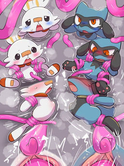 abdominal_bulge anthro anthro_penetrated beady_eyes biped black_body blue_body blush cheek_tuft clitoral clitoral_rubbing digitigrade dog_tail duo facial_tuft feet female forced front_view fur fur_tuft genitals grey_background hindpaw motion_arrow orange_eyes paws penetration plantigrade rabbit_ears rape restrained restrained_arms restrained_by_tentacles restrained_legs sex shaking side_view simple_background steam suspended_via_tentacles suspension tentacle_in_vagina tentacle_penetration tentacle_rape tentacle_sex tentacles tentacles_around_arms tentacles_around_legs tremble_lines trembling tuft vaginal vaginal_penetration vulva white_body white_fur badwingm nintendo pokemon generation_4_pokemon generation_8_pokemon pokemon_(species) riolu scorbunny 2026 3:4 digital_drawing_(artwork) digital_media_(artwork) hi_res sequence